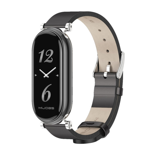 For Xiaomi Smart Band 10 / 9 / 8 Mijobs GT4 First Layer Cowhide Watch Band(Black Silver) - Watch Bands by MIJOBS | Online Shopping UK | buy2fix