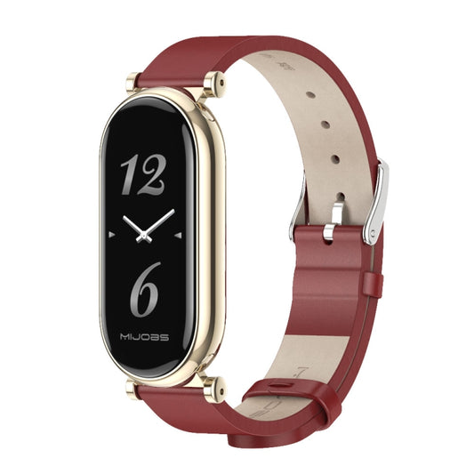 For Xiaomi Smart Band 10 / 9 / 8 Mijobs GT4 First Layer Cowhide Watch Band(Red Light Gold) - Watch Bands by MIJOBS | Online Shopping UK | buy2fix