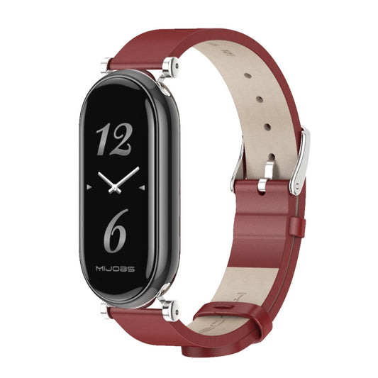 For Xiaomi Smart Band 10 / 9 / 8 Mijobs GT4 First Layer Cowhide Watch Band(Red Silver) - Watch Bands by MIJOBS | Online Shopping UK | buy2fix