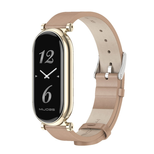 For Xiaomi Smart Band 10 / 9 / 8 Mijobs GT4 First Layer Cowhide Watch Band(Apricot Light Gold) - Watch Bands by MIJOBS | Online Shopping UK | buy2fix