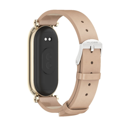For Xiaomi Smart Band 10 / 9 / 8 Mijobs GT4 First Layer Cowhide Watch Band(Apricot Light Gold) - Watch Bands by MIJOBS | Online Shopping UK | buy2fix