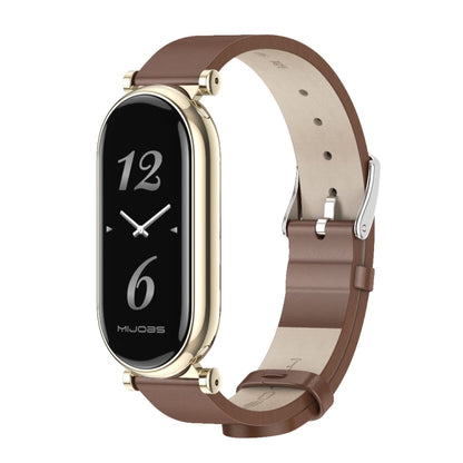 For Xiaomi Smart Band 10 / 9 / 8 Mijobs GT4 First Layer Cowhide Watch Band(Brown Light Gold) - Watch Bands by MIJOBS | Online Shopping UK | buy2fix