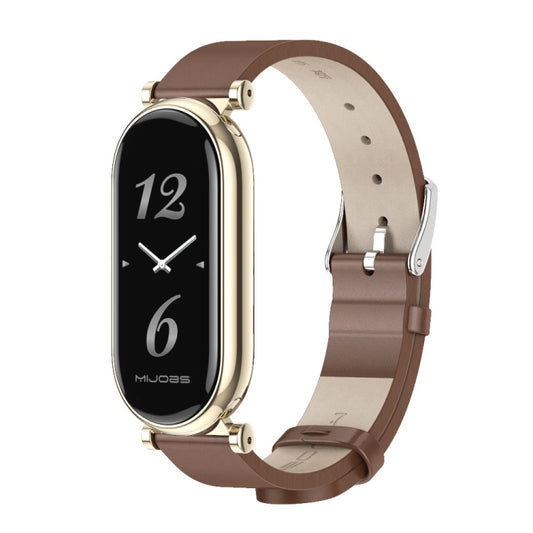 For Xiaomi Smart Band 10 / 9 / 8 Mijobs GT4 First Layer Cowhide Watch Band(Brown Light Gold) - Watch Bands by MIJOBS | Online Shopping UK | buy2fix