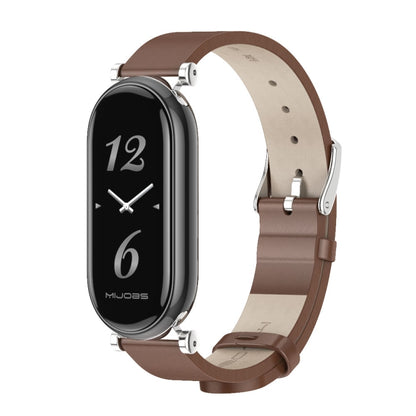 For Xiaomi Smart Band 10 / 9 / 8 Mijobs GT4 First Layer Cowhide Watch Band(Brown Silver) - Watch Bands by MIJOBS | Online Shopping UK | buy2fix
