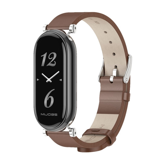 For Xiaomi Smart Band 10 / 9 / 8 Mijobs GT4 First Layer Cowhide Watch Band(Brown Silver) - Watch Bands by MIJOBS | Online Shopping UK | buy2fix