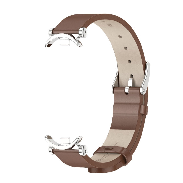 For Xiaomi Smart Band 10 / 9 / 8 Mijobs GT4 First Layer Cowhide Watch Band(Brown Silver) - Watch Bands by MIJOBS | Online Shopping UK | buy2fix