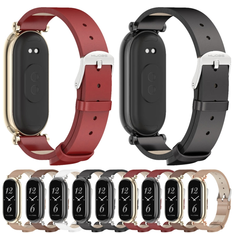 For Xiaomi Smart Band 10 / 9 / 8 Mijobs GT4 First Layer Cowhide Watch Band(Apricot Light Gold) - Watch Bands by MIJOBS | Online Shopping UK | buy2fix
