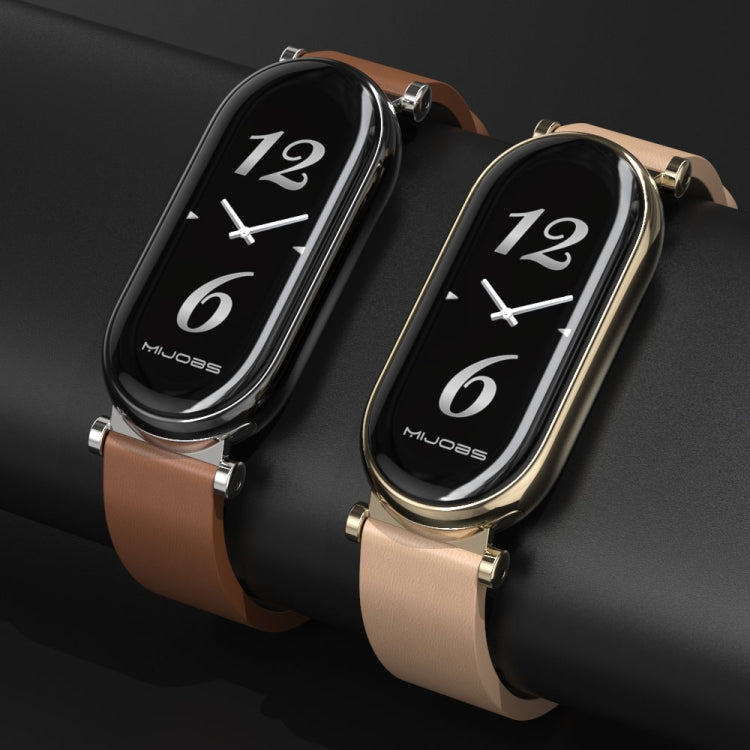 For Xiaomi Smart Band 10 / 9 / 8 Mijobs GT4 First Layer Cowhide Watch Band(Apricot Rose Gold) - Watch Bands by MIJOBS | Online Shopping UK | buy2fix