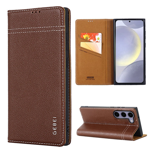 For Galaxy S24+ 5G GEBEI Top-grain Horizontal Flip Leather Phone Case(Brown)