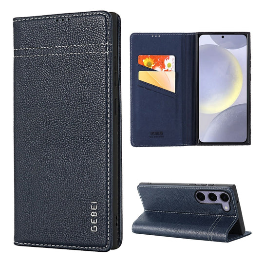 For Galaxy S24+ 5G GEBEI Top-grain Horizontal Flip Leather Phone Case(Blue)