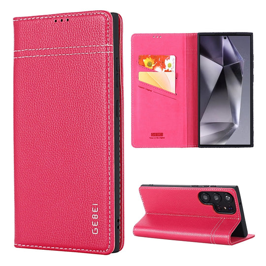 For Galaxy S24 Ultra 5G GEBEI Top-grain Horizontal Flip Leather Phone Case(Rose Red)