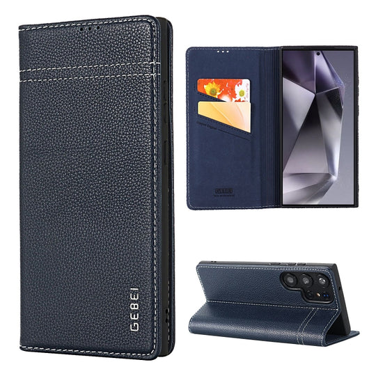 For Galaxy S24 Ultra 5G GEBEI Top-grain Horizontal Flip Leather Phone Case(Blue)