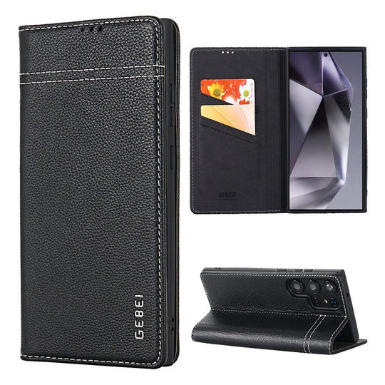 For Galaxy S24 Ultra 5G GEBEI Top-grain Horizontal Flip Leather Phone Case(Black)