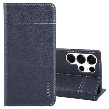 For Samsung Galaxy S25 Ultra 5G GEBEI Top-grain Horizontal Flip Leather Phone Case(Blue) - Galaxy S25 Ultra 5G Cases by GEBEI | Online Shopping UK | buy2fix