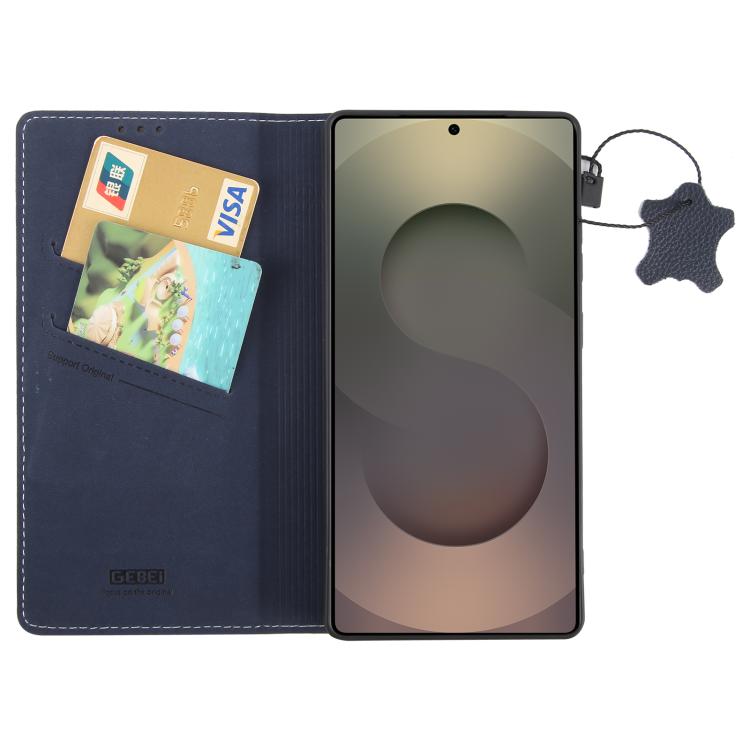 For Samsung Galaxy S25 Ultra 5G GEBEI Top-grain Horizontal Flip Leather Phone Case(Blue) - Galaxy S25 Ultra 5G Cases by GEBEI | Online Shopping UK | buy2fix