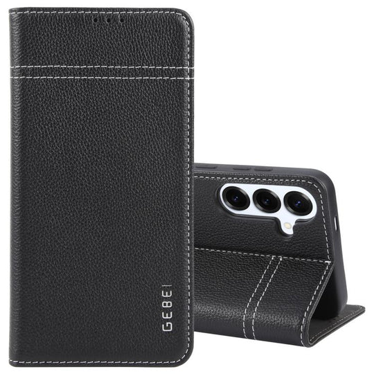 For Galaxy S25+ 5G GEBEI Top-grain Horizontal Flip Leather Phone Case(Black)