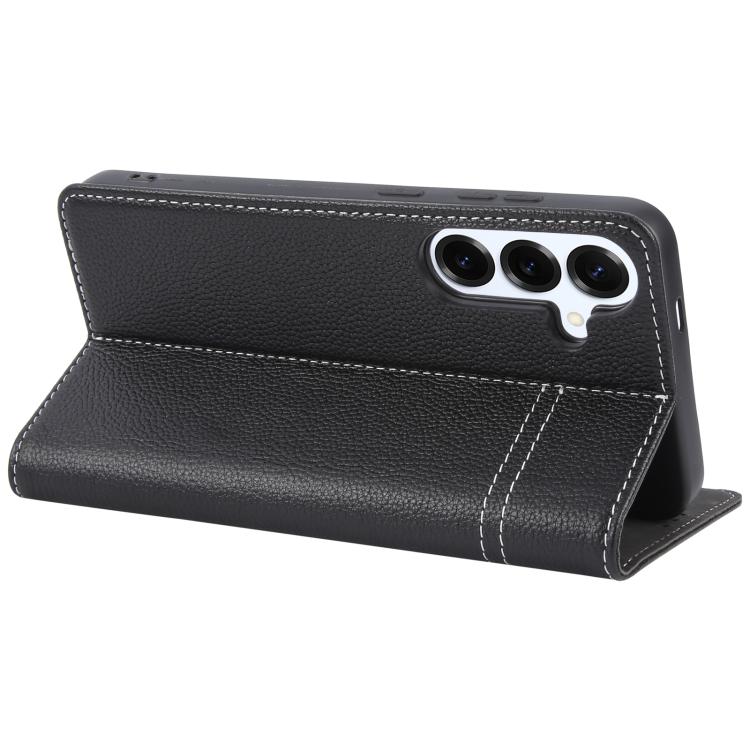 For Samsung Galaxy S25+ 5G GEBEI Top-grain Horizontal Flip Leather Phone Case(Black) - Galaxy S25+ 5G Cases by GEBEI | Online Shopping UK | buy2fix