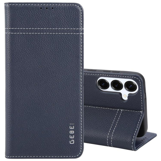 For Galaxy S25 5G GEBEI Top-grain Horizontal Flip Leather Phone Case(Blue)