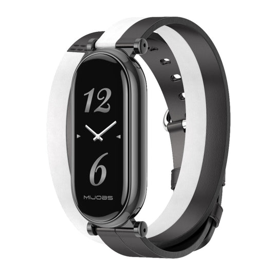 For Xiaomi Smart Band 10 / 9 / 8 Mijobs GT4 Dual-Loop Leather Watch Band(Black+White+Black) - Watch Bands by MIJOBS | Online Shopping UK | buy2fix