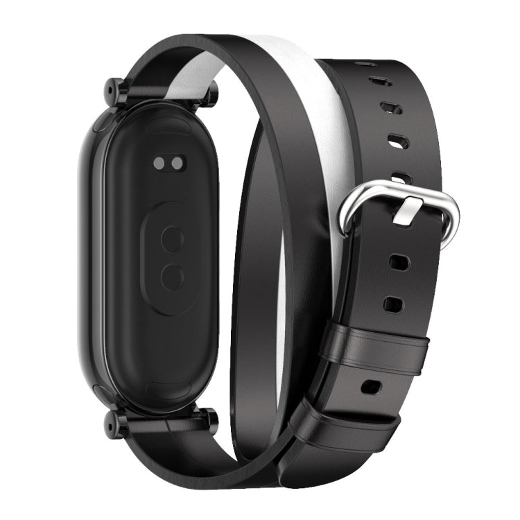 For Xiaomi Smart Band 10 / 9 / 8 Mijobs GT4 Dual-Loop Leather Watch Band(Black+White+Black) - Watch Bands by MIJOBS | Online Shopping UK | buy2fix