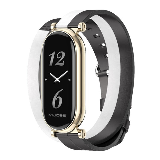 For Xiaomi Smart Band 10 / 9 / 8 Mijobs GT4 Dual-Loop Leather Watch Band(Black+White+Light Gold) - Watch Bands by MIJOBS | Online Shopping UK | buy2fix