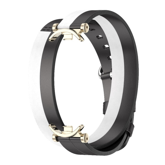 For Xiaomi Smart Band 10 / 9 / 8 Mijobs GT4 Dual-Loop Leather Watch Band(Black+White+Light Gold) - Watch Bands by MIJOBS | Online Shopping UK | buy2fix