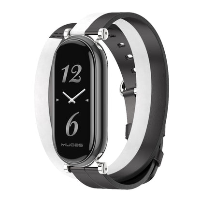 For Xiaomi Smart Band 10 / 9 / 8 Mijobs GT4 Dual-Loop Leather Watch Band(Black+White+Silver) - Watch Bands by MIJOBS | Online Shopping UK | buy2fix
