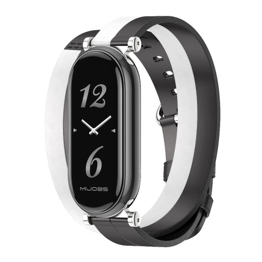 For Xiaomi Smart Band 10 / 9 / 8 Mijobs GT4 Dual-Loop Leather Watch Band(Black+White+Silver) - Watch Bands by MIJOBS | Online Shopping UK | buy2fix