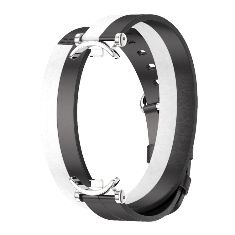For Xiaomi Smart Band 10 / 9 / 8 Mijobs GT4 Dual-Loop Leather Watch Band(Black+White+Silver) - Watch Bands by MIJOBS | Online Shopping UK | buy2fix