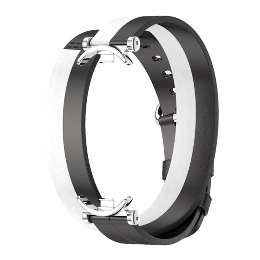 For Xiaomi Smart Band 10 / 9 / 8 Mijobs GT4 Dual-Loop Leather Watch Band(Black+White+Silver) - Watch Bands by MIJOBS | Online Shopping UK | buy2fix