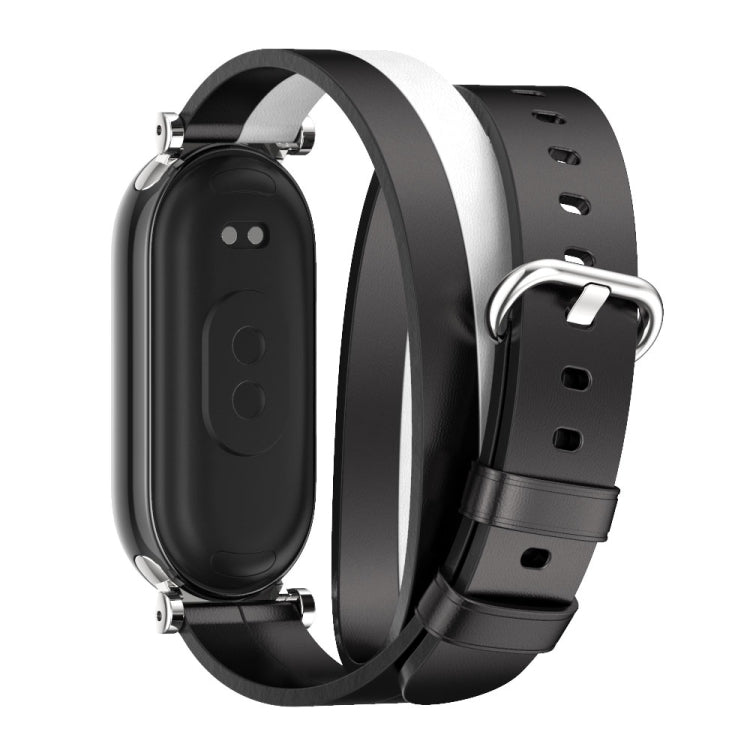For Xiaomi Smart Band 10 / 9 / 8 Mijobs GT4 Dual-Loop Leather Watch Band(Black+White+Silver) - Watch Bands by MIJOBS | Online Shopping UK | buy2fix
