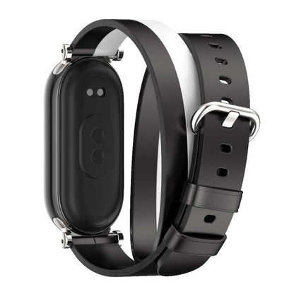 For Xiaomi Smart Band 10 / 9 / 8 Mijobs GT4 Dual-Loop Leather Watch Band(Black+White+Silver) - Watch Bands by MIJOBS | Online Shopping UK | buy2fix