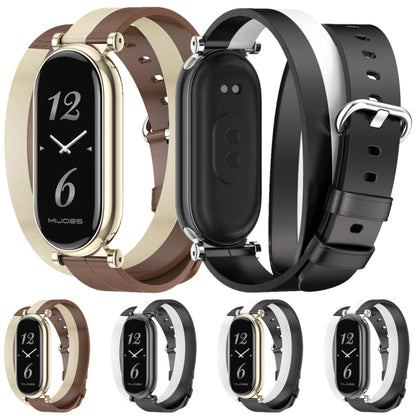 For Xiaomi Smart Band 10 / 9 / 8 Mijobs GT4 Dual-Loop Leather Watch Band(Black+White+Silver) - Watch Bands by MIJOBS | Online Shopping UK | buy2fix