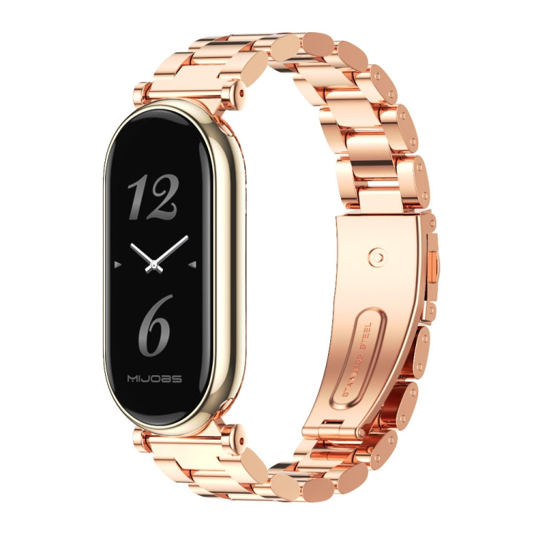 For Xiaomi Smart Band 10 / 9 / 8 Mijobs GT4 Three Beads Metal Watch Band(Rose Gold) - Watch Bands by MIJOBS | Online Shopping UK | buy2fix