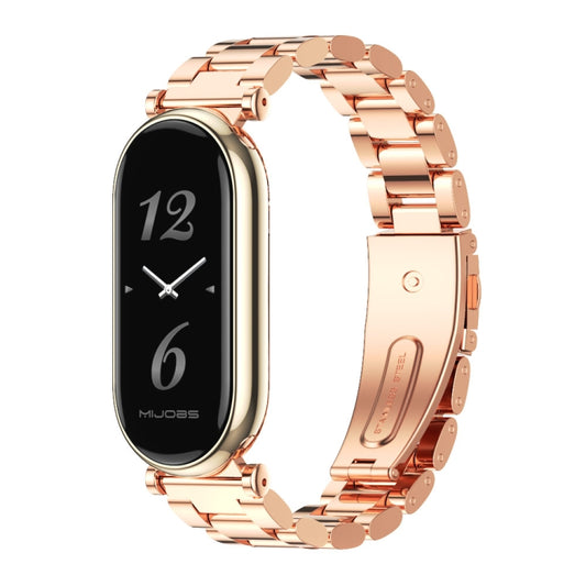 For Xiaomi Smart Band 10 / 9 / 8 Mijobs GT4 Three Beads Metal Watch Band(Rose Gold) - Watch Bands by MIJOBS | Online Shopping UK | buy2fix