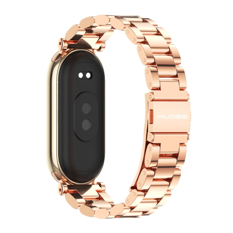 For Xiaomi Smart Band 10 / 9 / 8 Mijobs GT4 Three Beads Metal Watch Band(Rose Gold) - Watch Bands by MIJOBS | Online Shopping UK | buy2fix