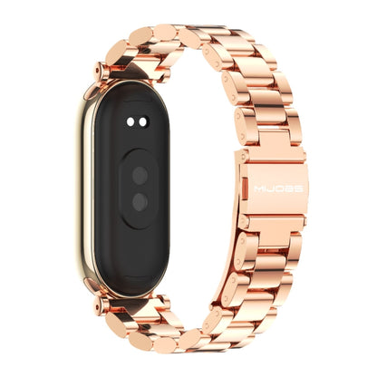 For Xiaomi Smart Band 10 / 9 / 8 Mijobs GT4 Three Beads Metal Watch Band(Rose Gold) - Watch Bands by MIJOBS | Online Shopping UK | buy2fix