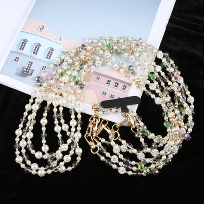 Mobile Phone Anti-lost Long Chain Flash Diamond Pearl Crossbody Lanyard(Light Yellow) - Lanyards & Wrist Straps by buy2fix | Online Shopping UK | buy2fix