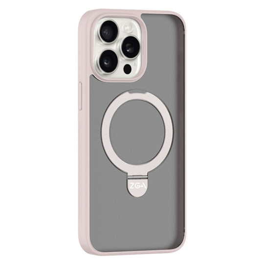 For iPhone 15 Pro ZGA Magsafe Holder PC Hybrid TPU Phone Case(Pink)