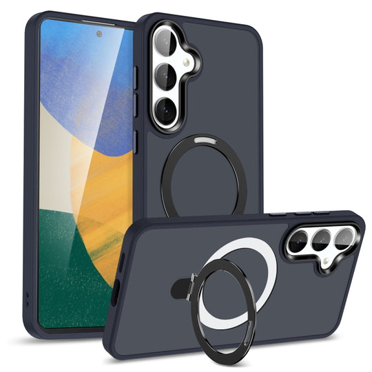 For Samsung Galaxy S23+ 5G MagSafe Holder Skin-feel PC Hybrid TPU Phone Case(Dark Blue)