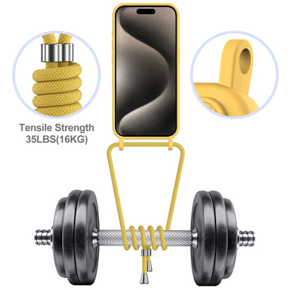 For iPhone 16 Pro Max Integrated Card Bag Solid Color Liquid Silicone Phone Case with Lanyard(Yellow) by buy2fix