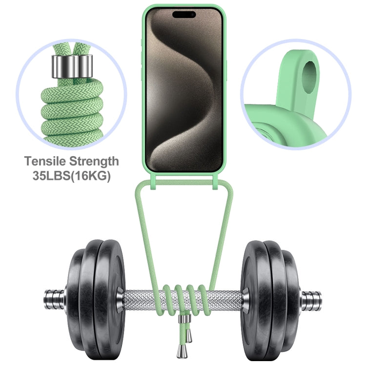 For iPhone 16 Pro Integrated Card Bag Solid Color Liquid Silicone Phone Case with Lanyard(Green) by buy2fix