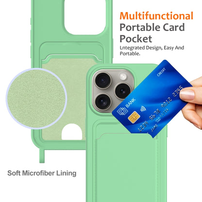 For iPhone 16 Pro Integrated Card Bag Solid Color Liquid Silicone Phone Case with Lanyard(Green) by buy2fix