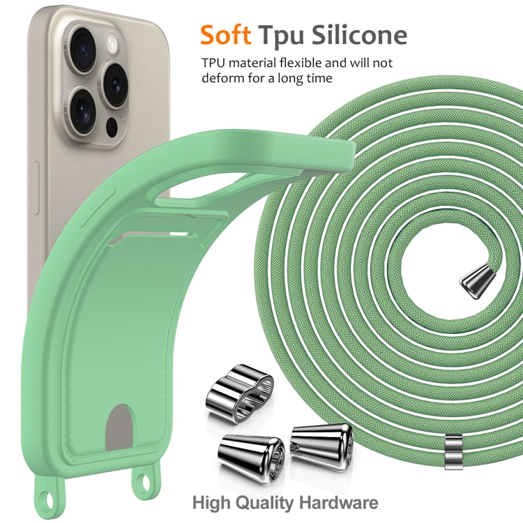 For iPhone 16 Pro Integrated Card Bag Solid Color Liquid Silicone Phone Case with Lanyard(Green) by buy2fix