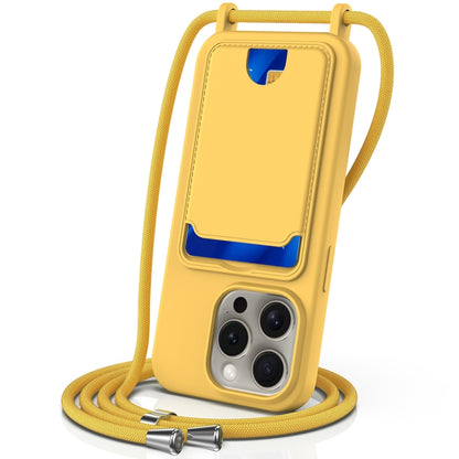 For iPhone 16 Pro Integrated Card Bag Solid Color Liquid Silicone Phone Case with Lanyard(Yellow) by buy2fix