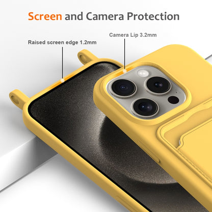 For iPhone 16 Pro Integrated Card Bag Solid Color Liquid Silicone Phone Case with Lanyard(Yellow) by buy2fix