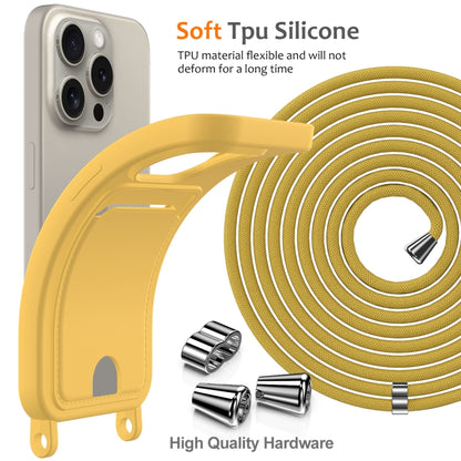 For iPhone 16 Pro Integrated Card Bag Solid Color Liquid Silicone Phone Case with Lanyard(Yellow) by buy2fix