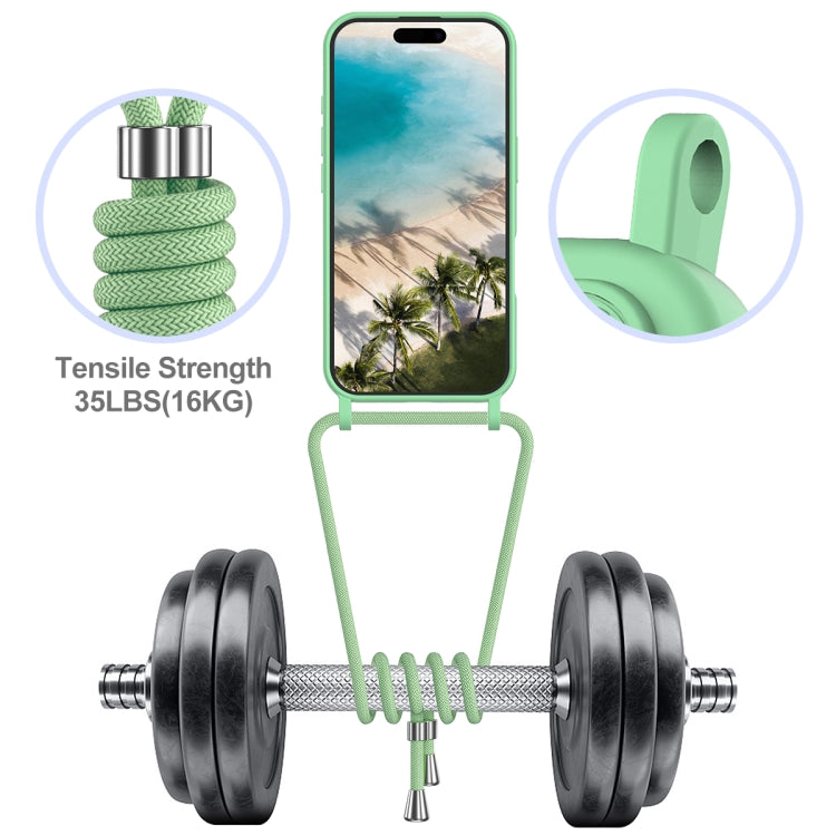 For iPhone 16 Plus Integrated Card Bag Solid Color Liquid Silicone Phone Case with Lanyard(Green) - iPhone 16 Plus Cases by buy2fix | Online Shopping UK | buy2fix