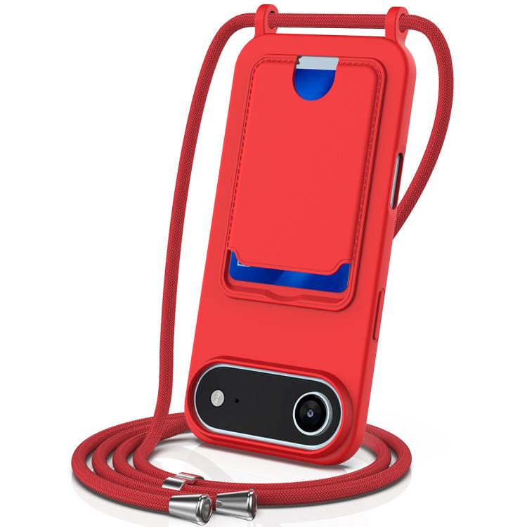 For iPhone Air Integrated Card Bag Solid Color Liquid Silicone Phone Case with Lanyard(Red) - iPhone Air Cases by buy2fix | Online Shopping UK | buy2fix