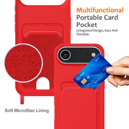 For iPhone Air Integrated Card Bag Solid Color Liquid Silicone Phone Case with Lanyard(Red) - iPhone Air Cases by buy2fix | Online Shopping UK | buy2fix